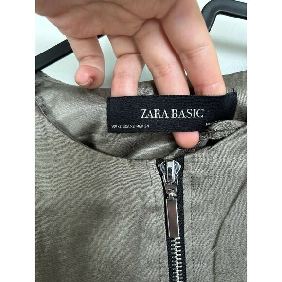 Zara Basic Satin Effect Bomber Jacket Size XS Khaki Green EUC - Picture 4 of 10